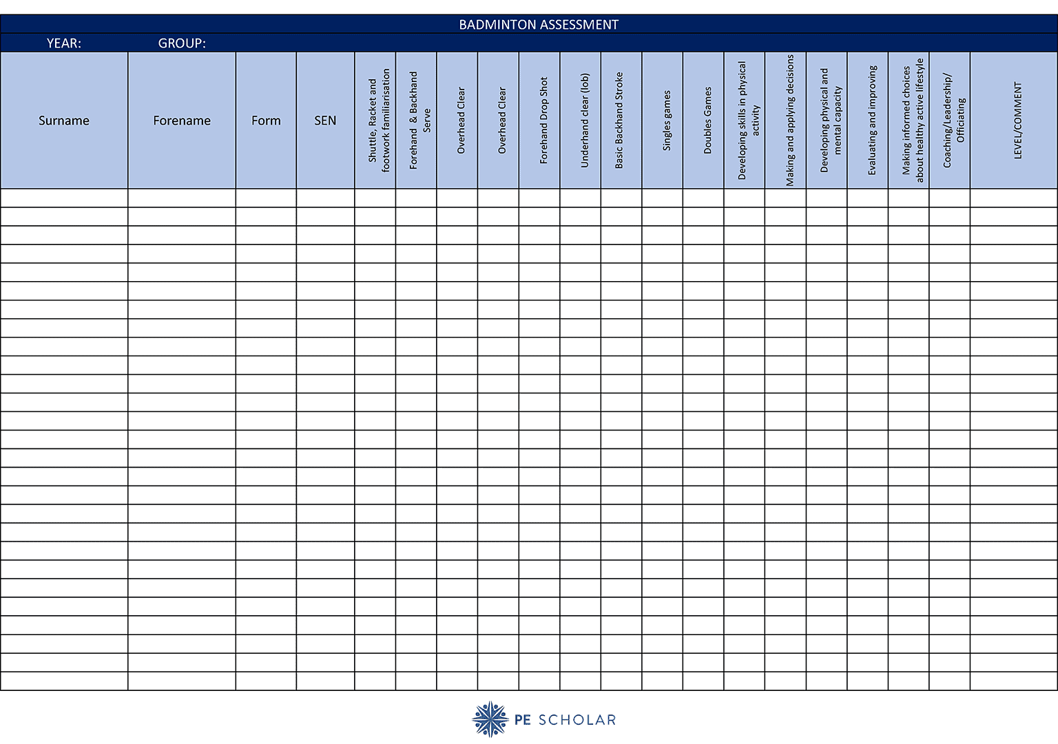 Badminton Assessment Table (KS3/KS4) - PE Scholar