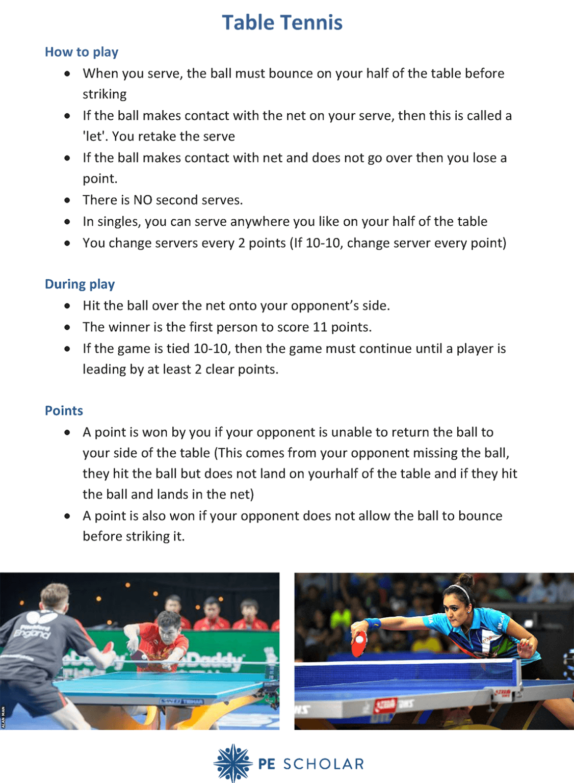 Table Tennis Teaching Resource (KS2KS4) PE Scholar