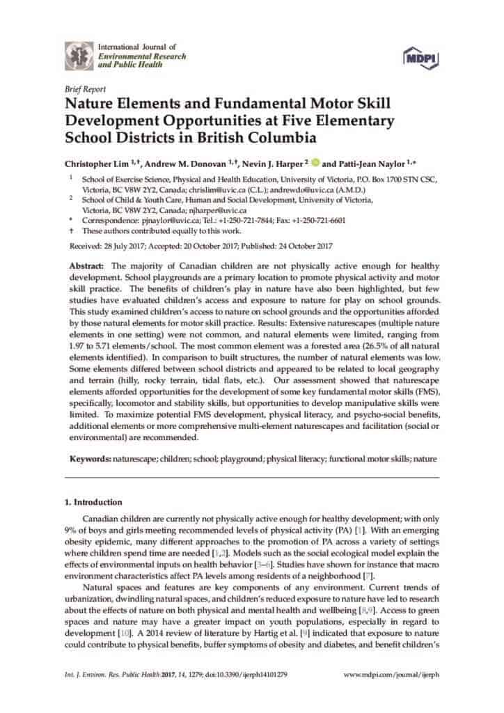 Nature Elements and Fundamental Motor Skill Development Opportunities at Five Elementary School Districts in British Columbia