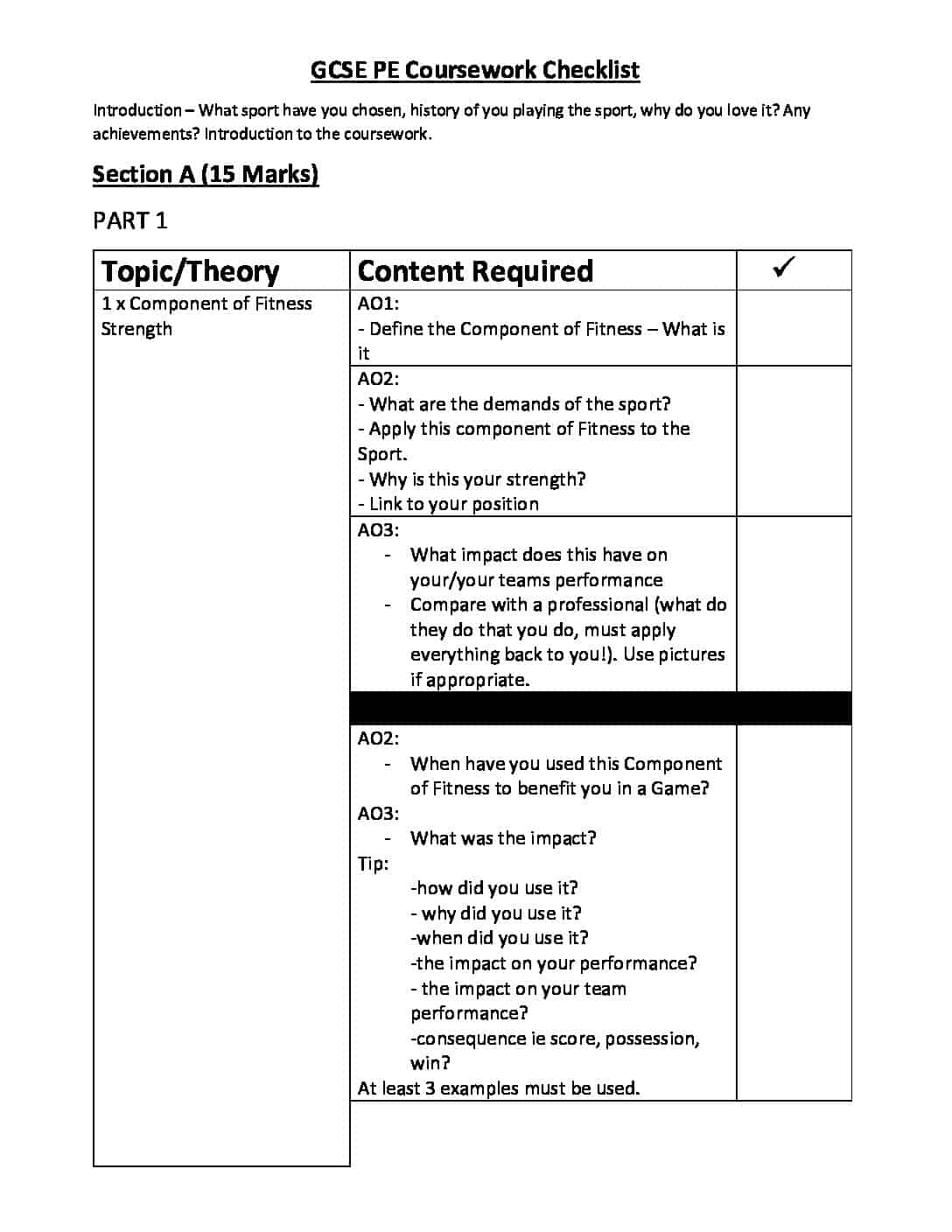 gcse pe coursework evaluation example aqa