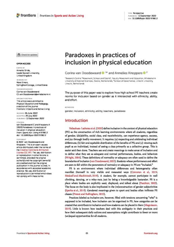 Paradoxes In Practices Of Inclusion In Physical Education