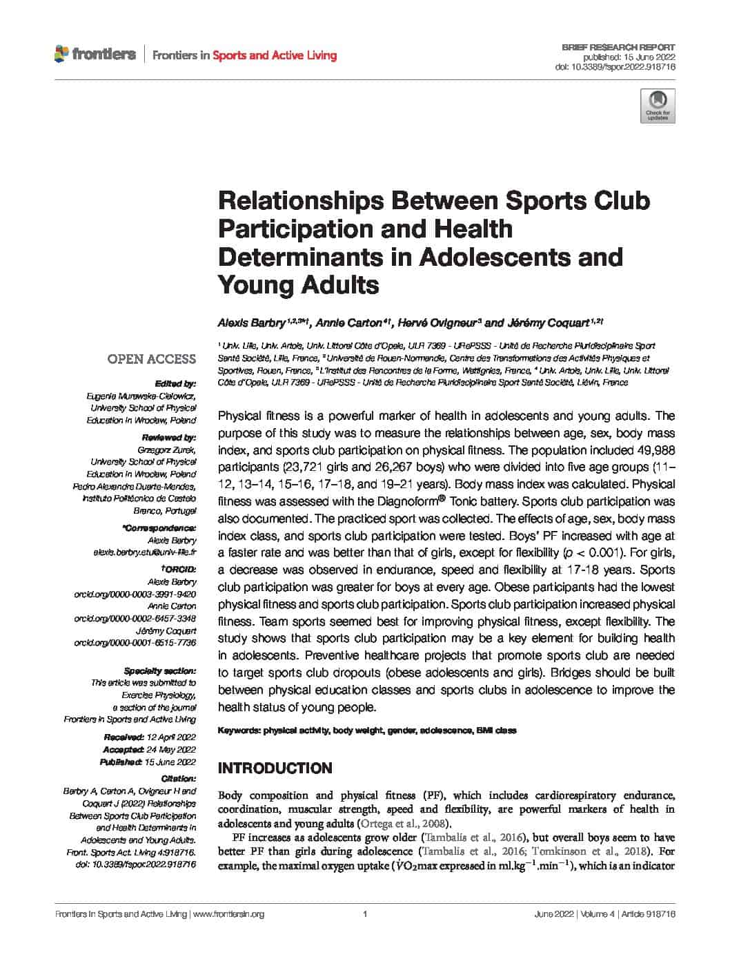 Frontiers in Sports and Active Living