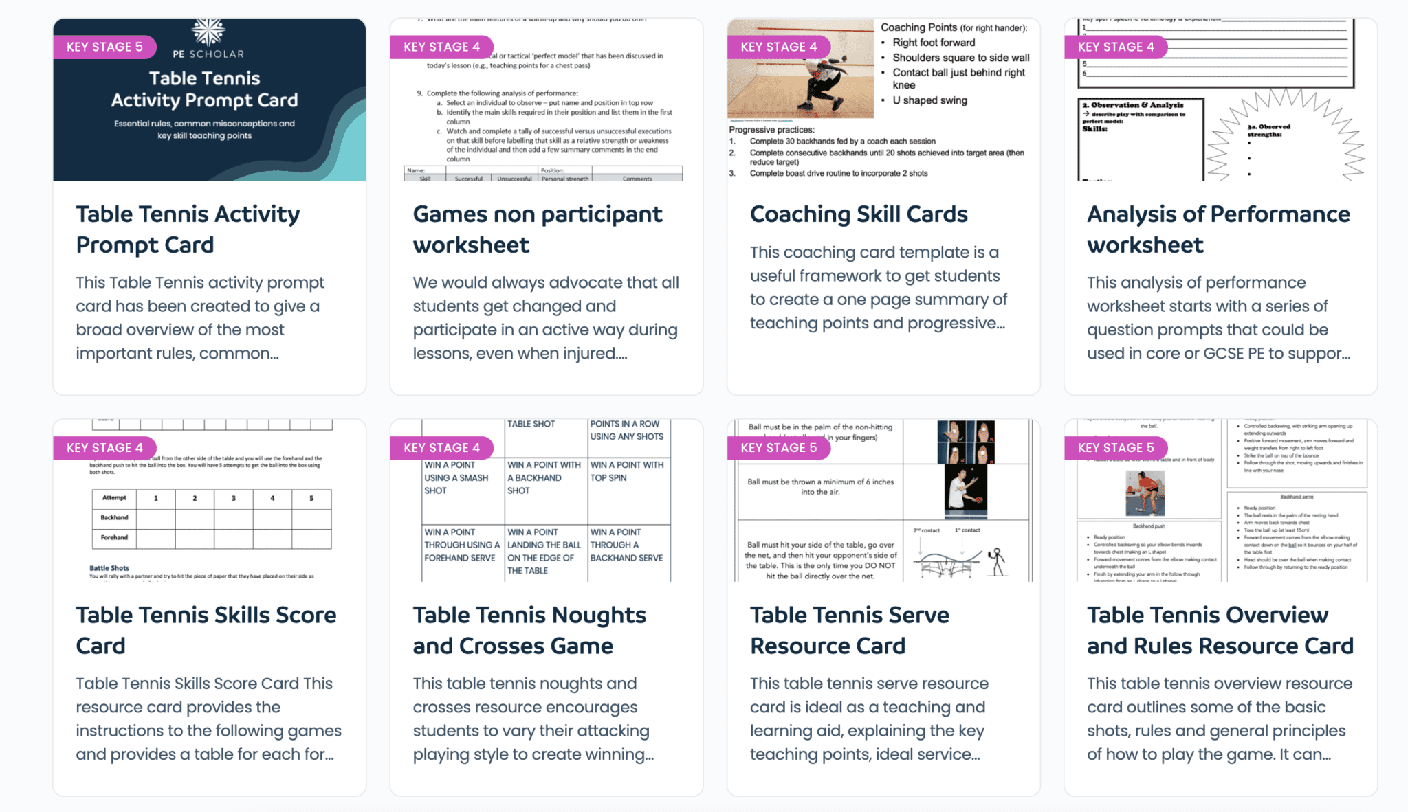 Table Tennis Skills Student Worksheets Pe Scholar