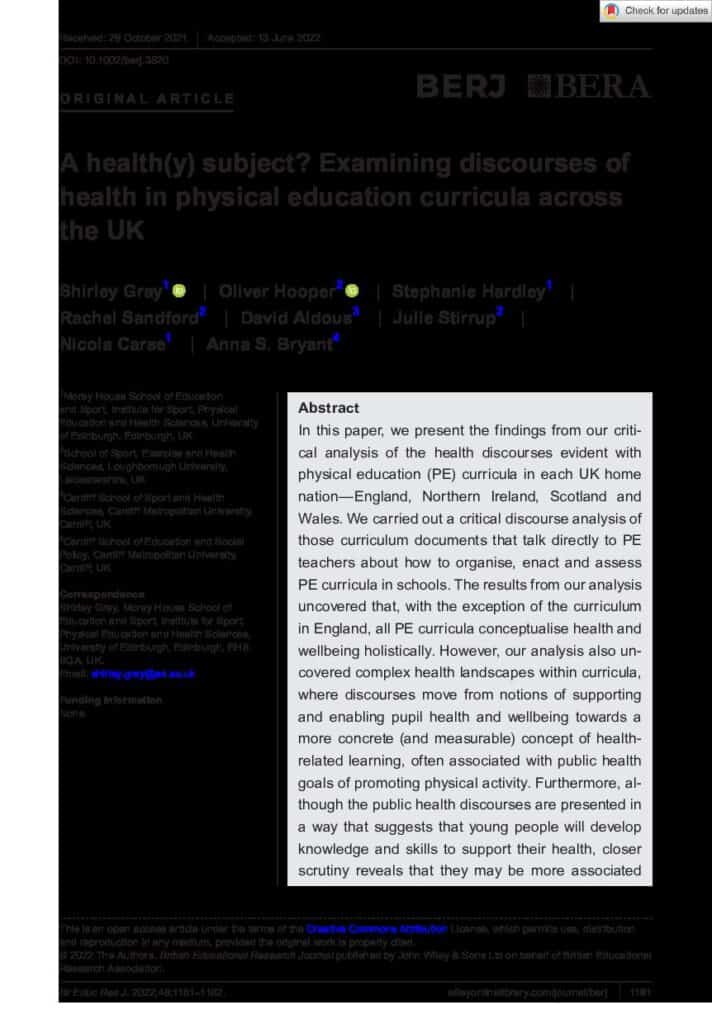 A health(y) subject? Examining discourses of health in physical education curricula across the UK