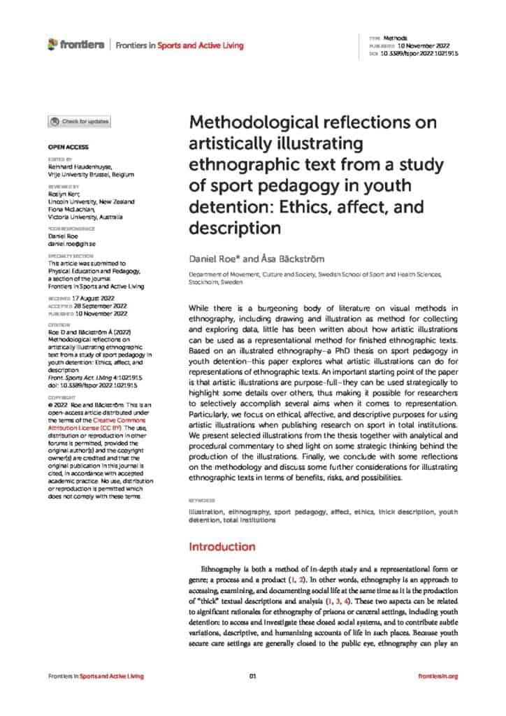 Methodological reflections on artistically illustrating ethnographic text from a study of sport pedagogy in youth detention: Ethics, affect, and description