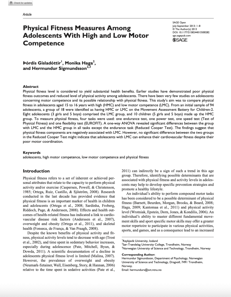 Physical Fitness Measures Among Adolescents With High and Low Motor Competence