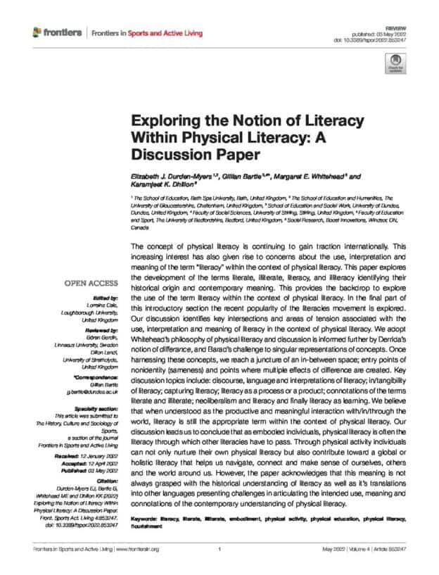 Exploring the Notion of Literacy Within Physical Literacy: A Discussion Paper