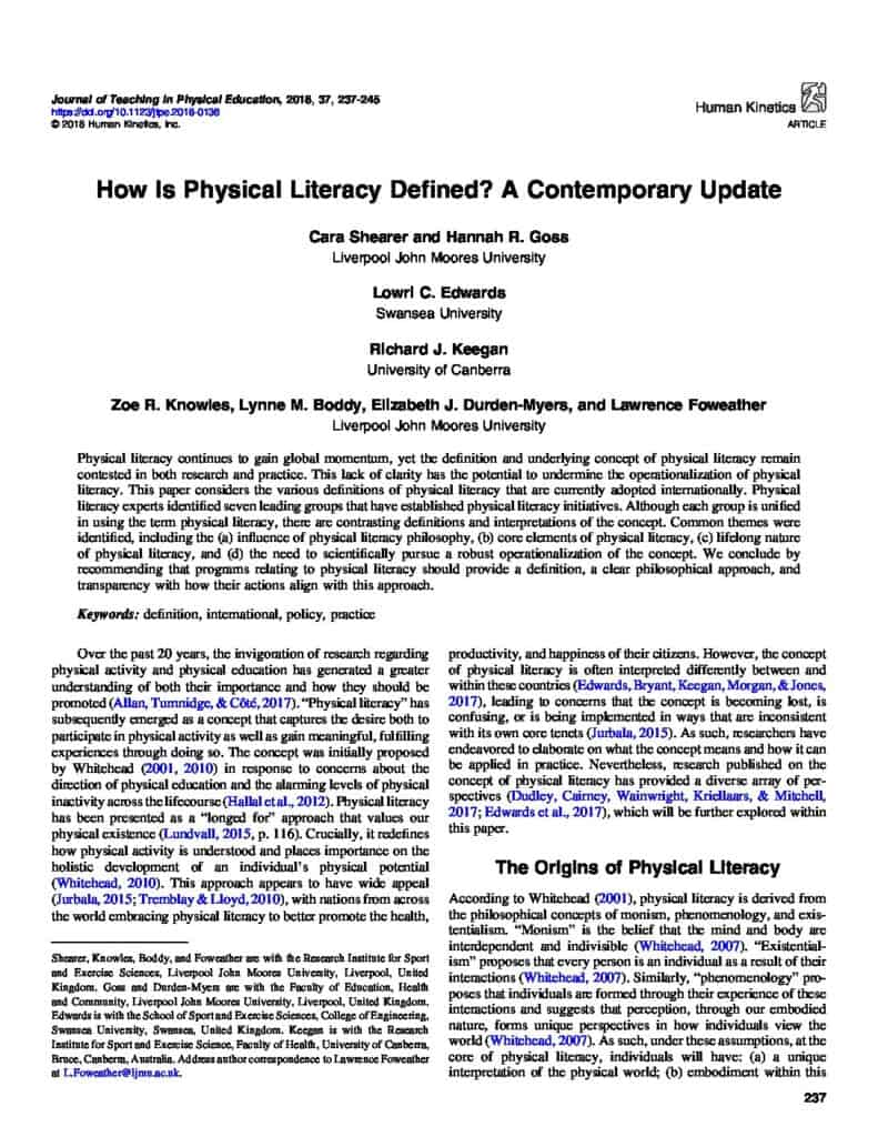 How is Physical Literacy defined? A contemporary update