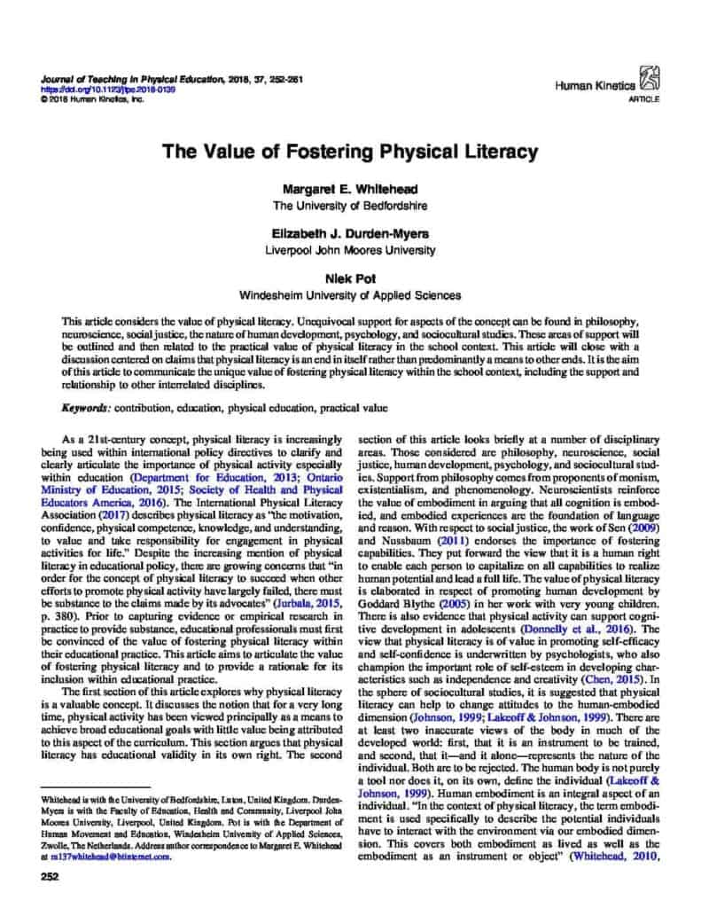 The Value of Fostering Physical Literacy